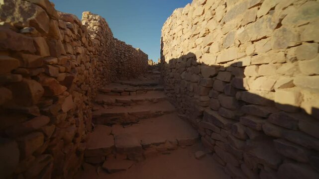 Ouadane Old Town, desert of Mauritania, Africa. First-person walking