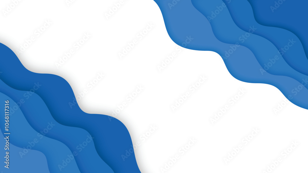 Poster blue paper cut abstract wave background contour landscape line shape layer 3d