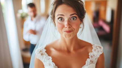 Fototapeta premium A beautiful bride is impatiently waiting for her groom