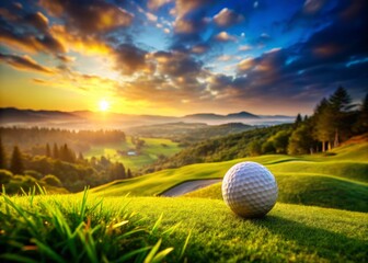 Stunning Drone Photography of a Golf Ball on the Course with a Beautiful Blurry Landscape Background Capturing the Essence of Golfing in Nature's Serenity
