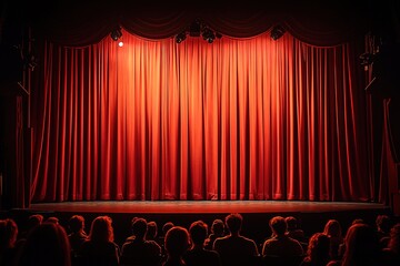 Red curtain stage with audience in anticipation