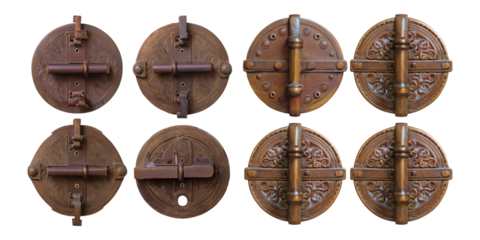 Vintage Round Door Latches in Various Designs, PNG collection, set bundle, isolate on transparent or white background