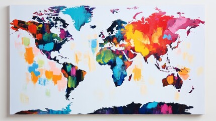 World map in picture paints multicolor style on white background