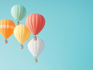 Obraz premium Colorful Hot Air Balloons Floating in a Clear Blue Sky - Freedom and Adventure Concept