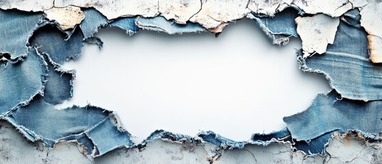 Obraz premium Torn denim fabric with white background.