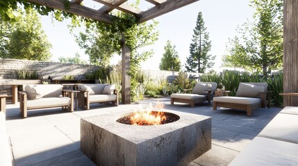 Modern outdoor living with fire pit