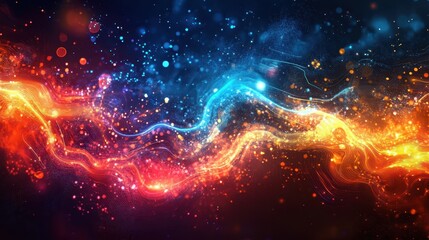 Fototapeta premium Vibrant Abstract Digital Art with Dynamic Waves of Light and Colorful Particles in a Cosmic Space Setting