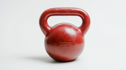 Red kettlebell lying on its side on white background