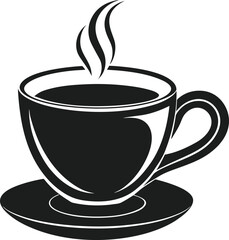 Steaming Coffee Cup Silhouette Vector with Saucer - Elegant Beverage Design
