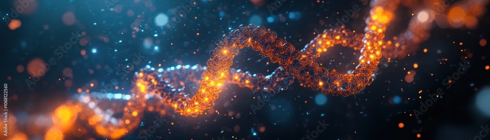 Wall mural glowing dna strand in futuristic digital space with bokeh light effects and molecular structure visu