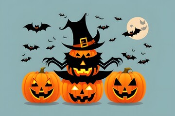 Fototapeta premium halloween pumpkin and bats
