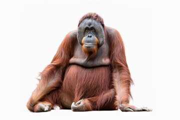 Orangutans or orang utan isolated on white.  are great apes native to the rainforests of Indonesia. They are now found only in parts of Borneo and Sumatra.