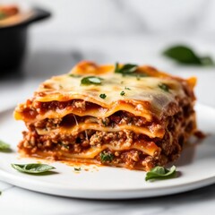 A delicious homemade lasagna with layers of pasta, rich meat sauce, and melted cheese