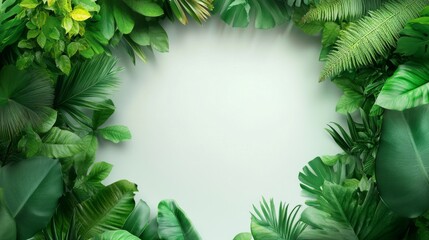 Green leaves forming a lush border, white isolate background.