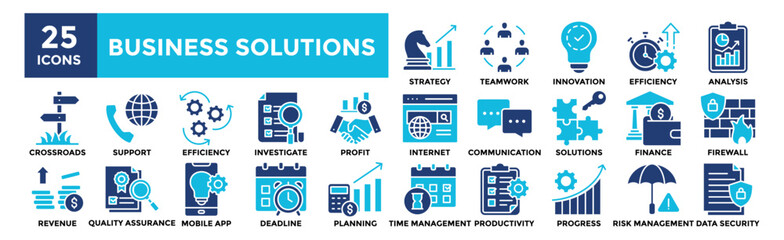 Business Solution icon collection set. Containing design strategy, business, solution, success, technology	