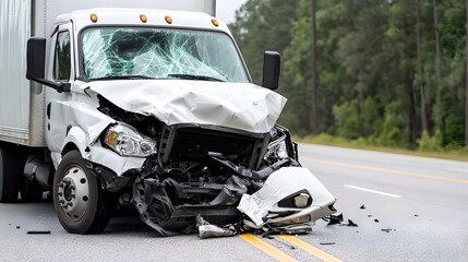 Devastating Truck and Car Crash on Highway Exit Ramp Smaller Vehicle Crushed Under the Weight of the Larger Commercial Truck
