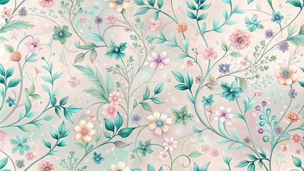 A Delicate Symphony of Pastel Blooms, Verdant Foliage, and Sparkling Luminance on a Soft, Dreamy Background