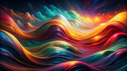 Abstract Fluid Landscape of Vibrant Hues and Flowing Forms