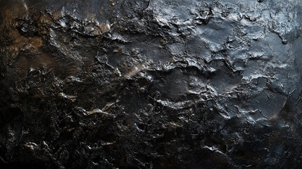 dark, textured black rock surface with dramatic lighting highlights. The rugged texture and deep shadows convey resilience, strength, and a mysterious natural beauty