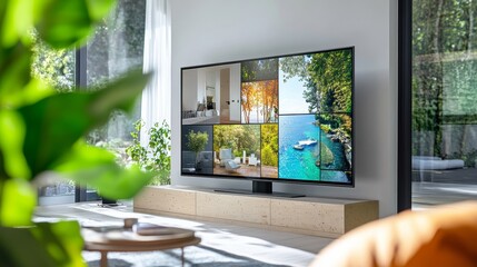 Television multi-room technology display with multiple masked images
