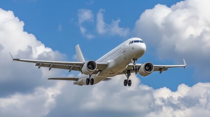 Fototapeta premium White passenger airplane flying in the sky amazing clouds in the background - travel by air transport