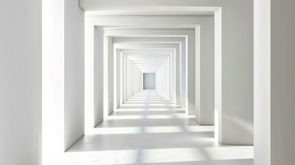 Fototapeta premium 3D Rendering of White Geometric Tunnel - a captivating and futuristic visual. The white geometric tunnel creates an engaging and immersive experience.