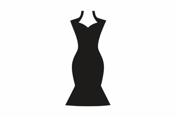 Dress silhouette, black dress icon vector, women dress