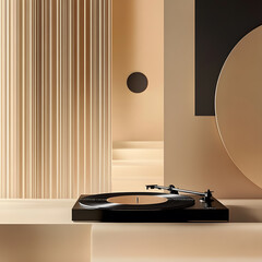 Minimalist Interior with Vinyl Turntable and Geometric Shapes