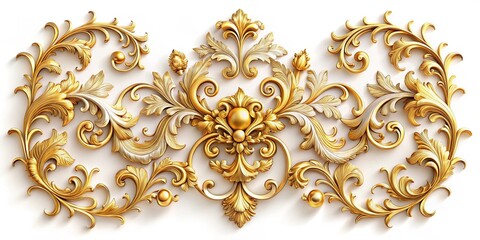 Golden Filigree Ornament with Intricate Curls and Swirls, a Decorative Design Element for Luxury Interiors