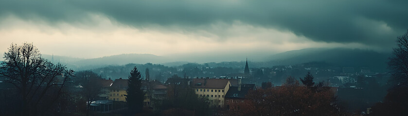 Fototapeta premium Overcast sky with dark clouds threatening rain, gloomy weather, moody atmosphere