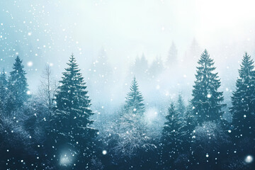 Snowflakes gently falling in a quiet forest, winter weather, serene and peaceful
