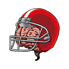 colored illustration of an american football helmet with a brain
