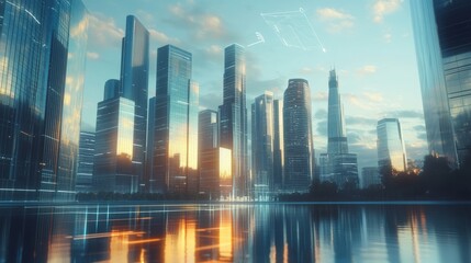 Modern city and wireless communication network concept smart city digital transformation visual with copy space for advertisements and banners