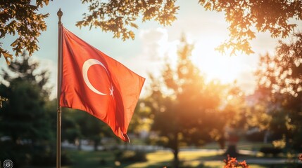 Turkey waving flag in beautiful sunlight