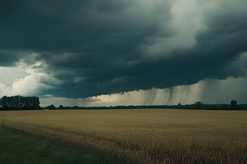 Thunderclouds forming over a vast plain, stormy weather, tension in the air