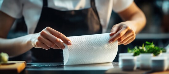 Chef Preparing Food with Paper Towel