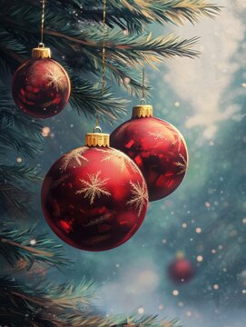 Red and gold Christmas balls on tree
