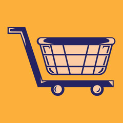 supermarket trolley illustration vector design in peach and blue colors in a simple style. suitable for logos, icons, posters, advertisements, banners, companies, t-shirt designs, stickers, websites