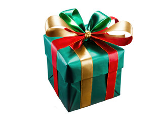 Fototapeta premium Green Christmas gift box on transparent or white background