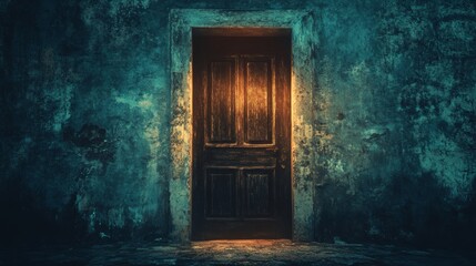 Mysterious old door entrance dark light abstract concept of secret horror and magic