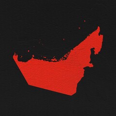 United Arab Emirates red map on isolated black textured background. High quality coloured map of United Arab Emirates.