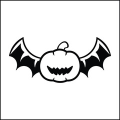 vector design illustration of a pumpkin silhouette with bat wings in black and white. suitable for logos, icons, posters, advertisements, banners, companies, t-shirt designs, stickers, websites