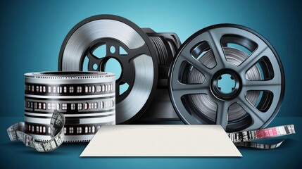 Film video movie blank paper for title and credit template with video tape and film for vintage movie and video title template