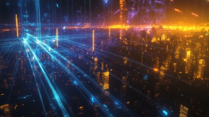 Fototapeta premium Stylized Cityscape with Glowing Connections and Lines