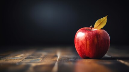 Fresh Red Apple on Wooden Table Surface