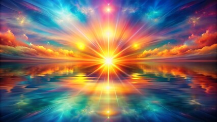 Fototapeta premium Celestial Convergence A Symphony of Colors Reflected on the Tranquil Waters of a Dreamy Horizon