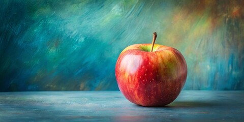 A Perfectly Ripe Red Apple Rests Upon a Cool Blue Surface, A Symbol of Nature's Simplicity and Beauty