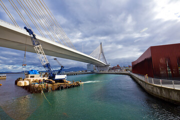Aomori bay bridge and Aomori cityscape in autumn, Aomori, Tohoku, Japan.