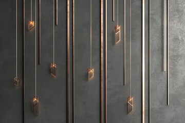 Fototapeta premium Slate gray and rose gold geometric accents in a minimalist luxury wallpaper, rendered in 3D.