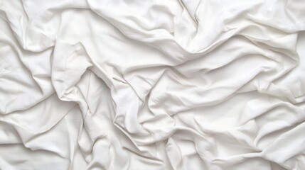 A close-up of crumpled white fabric, showcasing its soft texture and intricate folds, creating a serene, minimalist aesthetic.